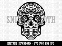 Dia De Los Muertos Mexican Sugar Skull with Flowers Day of the Dead Clipart Digital Download SVG PNG JPG PDF Cut Files