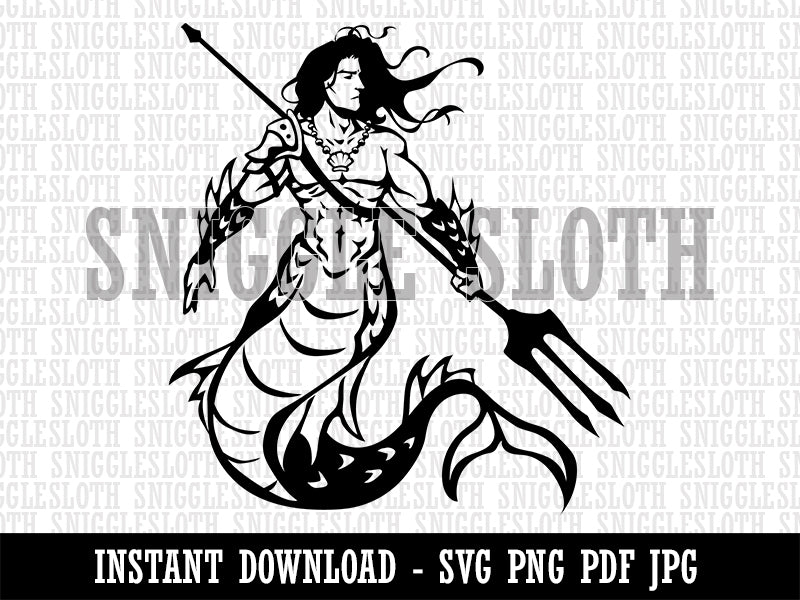 Merman Mermaid Man with Trident Clipart Digital Download SVG PNG JPG PDF Cut Files