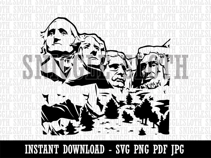 Mount Rushmore National Memorial Landmark United States Presidents Washington Lincoln Jefferson Roosevelt Clipart Digital Download SVG PNG JPG PDF Cut Files