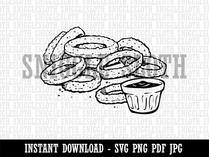 Onion Rings with Dipping Sauce Ketchup Fast Food Clipart Digital Download SVG PNG JPG PDF Cut Files