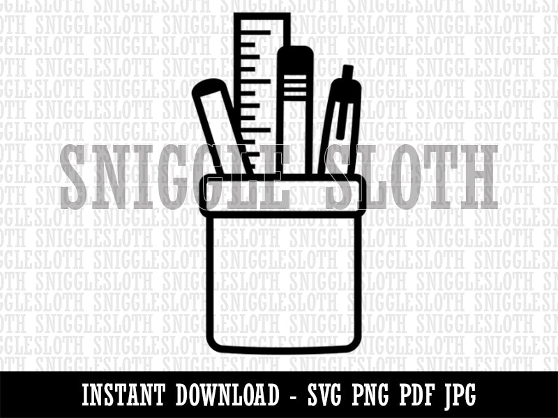 Office School Pen Pencil Holder Clipart Digital Download SVG PNG JPG PDF Cut Files