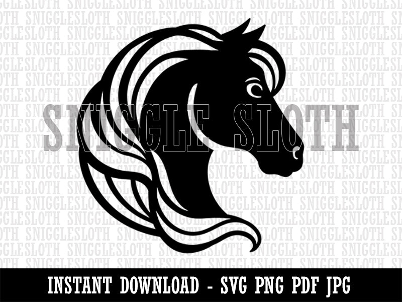 Horse Head Flowing Mane Stallion Clipart Digital Download SVG PNG JPG PDF Cut Files
