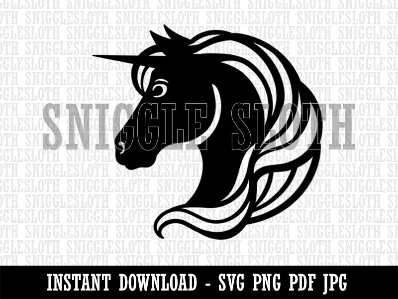 Unicorn Head Flowing Mane Clipart Digital Download SVG PNG JPG PDF Cut Files