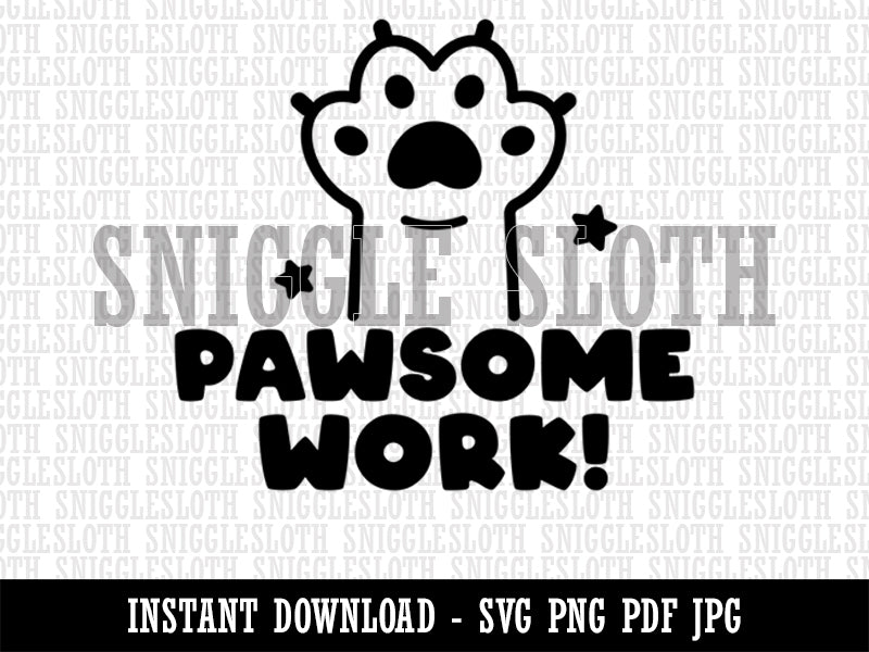 Pawsome Work Cat Paw Teacher Student Clipart Digital Download SVG PNG JPG PDF Cut Files
