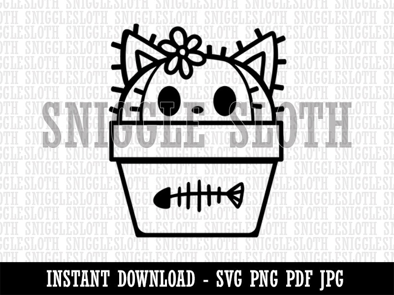 Peeking Cat Potted Cactus Clipart Digital Download SVG PNG JPG PDF Cut Files