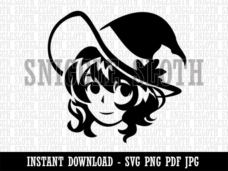 Adorable Anime Witch Girl with Hat Halloween Clipart Digital Download SVG PNG JPG PDF Cut Files