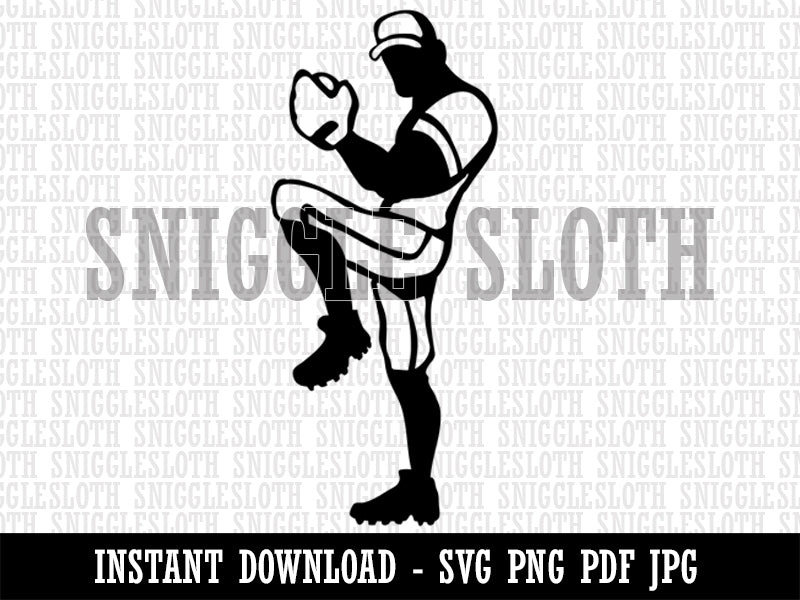 Baseball Softball Pitcher Winding Up Clipart Digital Download SVG PNG JPG PDF Cut Files