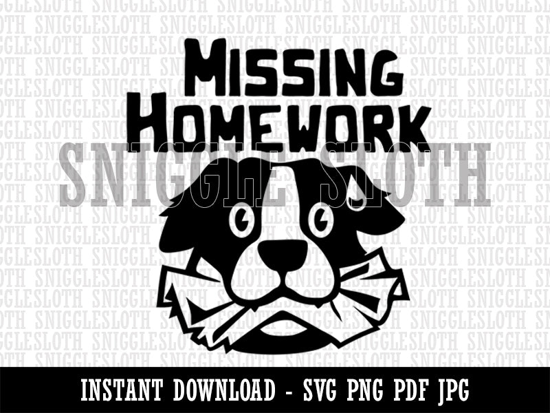 Missing Homework Dog Ate It Teacher Student Clipart Digital Download SVG PNG JPG PDF Cut Files