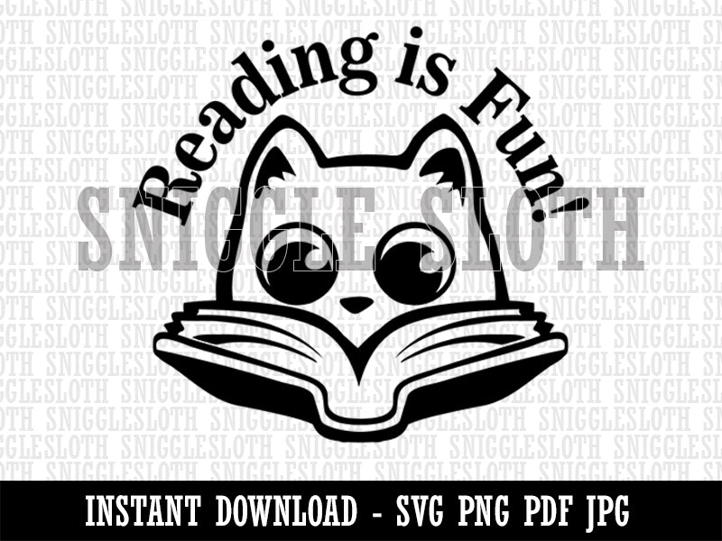 Reading is Fun Cat with Book Teacher Student Clipart Digital Download SVG  PNG JPG PDF Cut Files