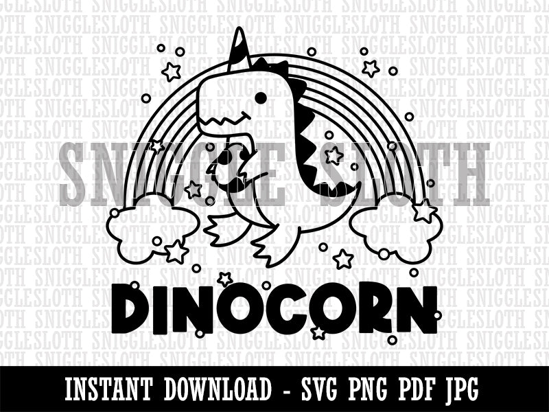 Dinocorn Dinosaur Unicorn with Rainbow Clipart Digital Download SVG PNG JPG PDF Cut Files