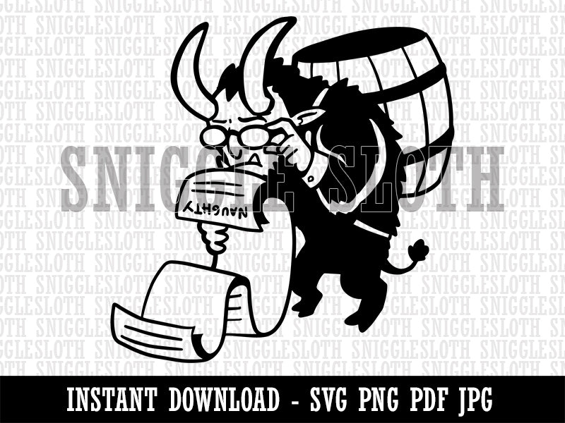 Krampus Checking Christmas Naughty List Clipart Digital Download SVG PNG JPG PDF Cut Files