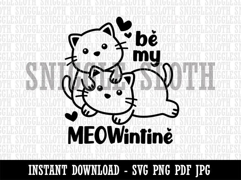Be My Meowintine Valentine Valentine's Day Clipart Digital Download SVG PNG JPG PDF Cut Files