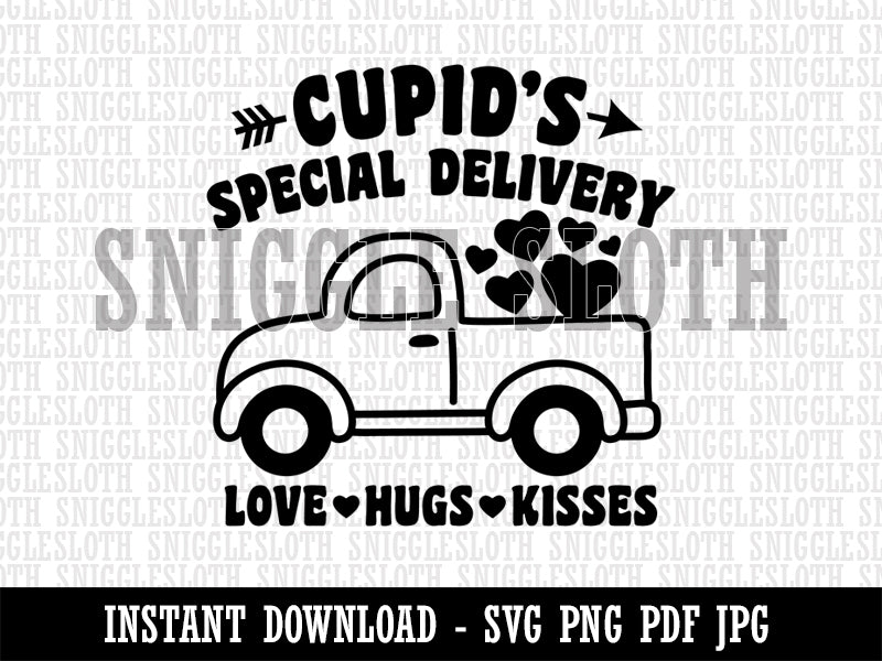 Cupid's Special Delivery Truck Valentine's Day Clipart Digital Download SVG PNG JPG PDF Cut Files