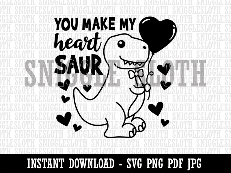 You Make My Heart Saur Soar Dinosaur Valentine's Day Clipart Digital Download SVG PNG JPG PDF Cut Files