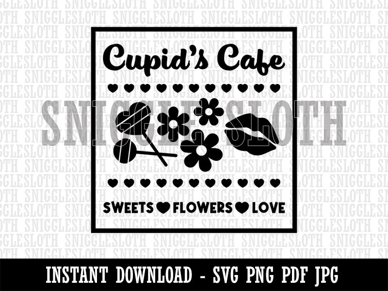 Cupid's Cafe Sweets Flowers Love Valentine's Day Clipart Digital Download SVG PNG JPG PDF Cut Files