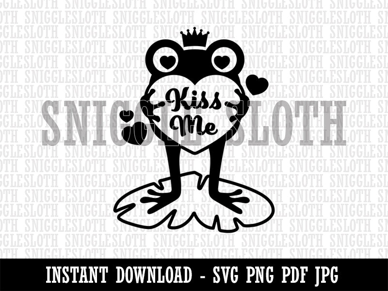 Frog Prince Kiss Me Conversation Heart Valentine's Day Clipart Digital Download SVG PNG JPG PDF Cut Files