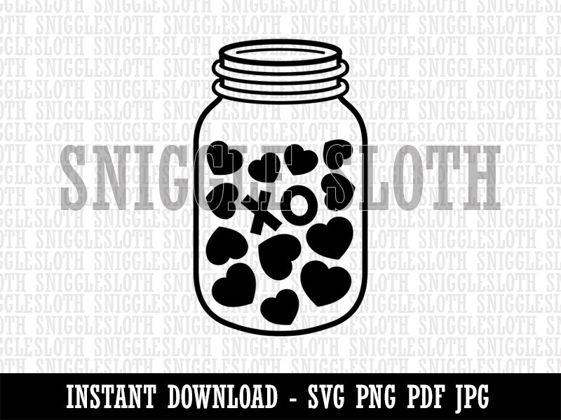 Mason Jar of Hearts Love Valentine's Day Clipart Digital Download SVG PNG JPG PDF Cut Files