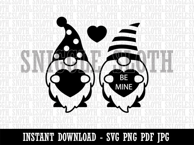 Pair of Valentine Gnomes Valentine's Day Clipart Digital Download SVG PNG JPG PDF Cut Files