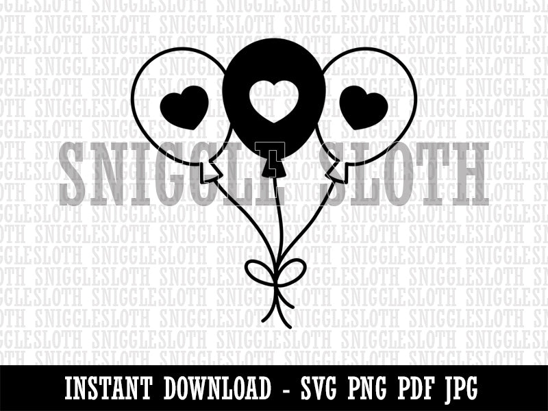 Trio of Valentine's Day Balloons Love Birthday Clipart Digital Download SVG PNG JPG PDF Cut Files