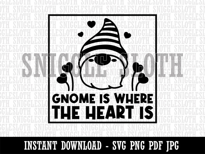 Gnome is Where the Heart is Pun Valentine's Day Clipart Digital Download SVG PNG JPG PDF Cut Files