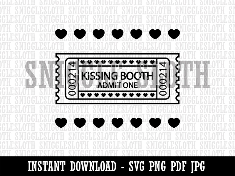Valentine's Day Kissing Booth Raffle Ticket Clipart Digital Download SVG PNG JPG PDF Cut Files