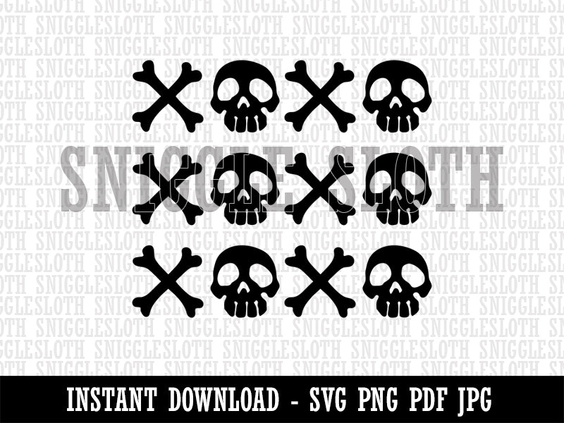 XOXO Skull Crossbones Hugs Kisses Valentine's Day Clipart Digital Download SVG PNG JPG PDF Cut Files
