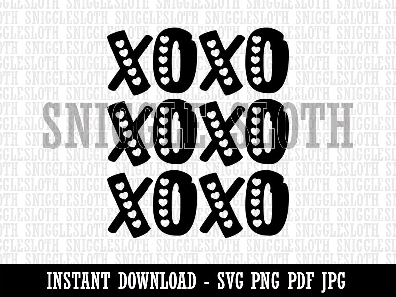 XOXO Hearts Hugs Kisses Valentine's Day Love Clipart Digital Download SVG PNG JPG PDF Cut Files