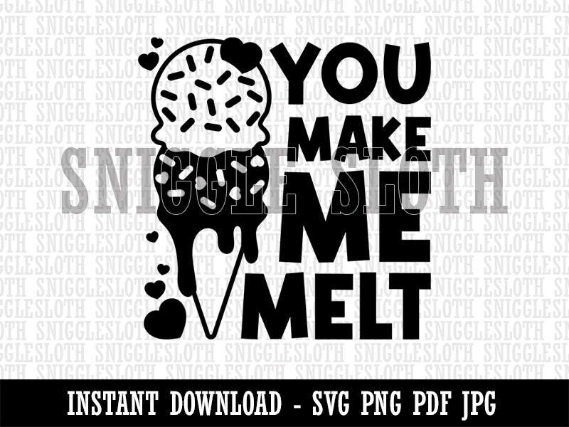 You Make Me Melt Valentine's Day Ice Cream Cone Clipart Digital Download SVG PNG JPG PDF Cut Files