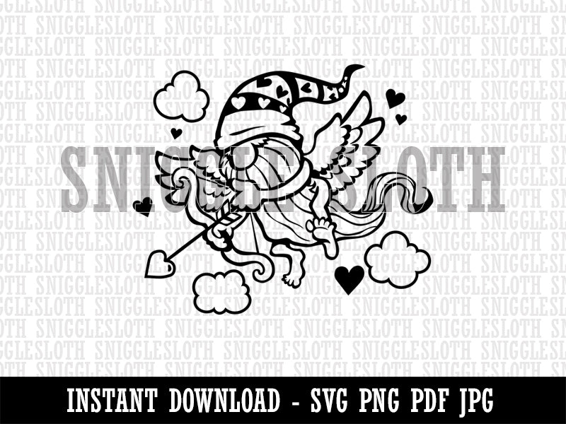 Cupid Gnome Valentine's Day Clipart Digital Download SVG PNG JPG PDF Cut Files