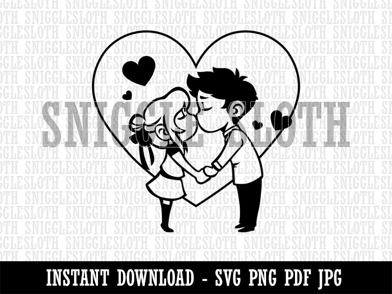 Cute Kissing Couple Love Anniversary Valentine's Day Clipart Digital Download SVG PNG JPG PDF Cut Files