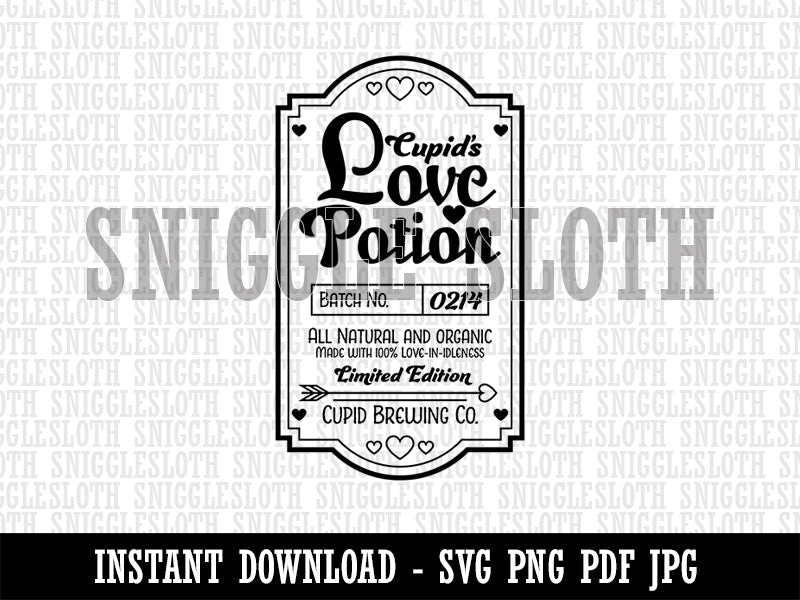 Love Potion Label Valentine's Day Clipart Digital Download SVG PNG JPG PDF Cut Files