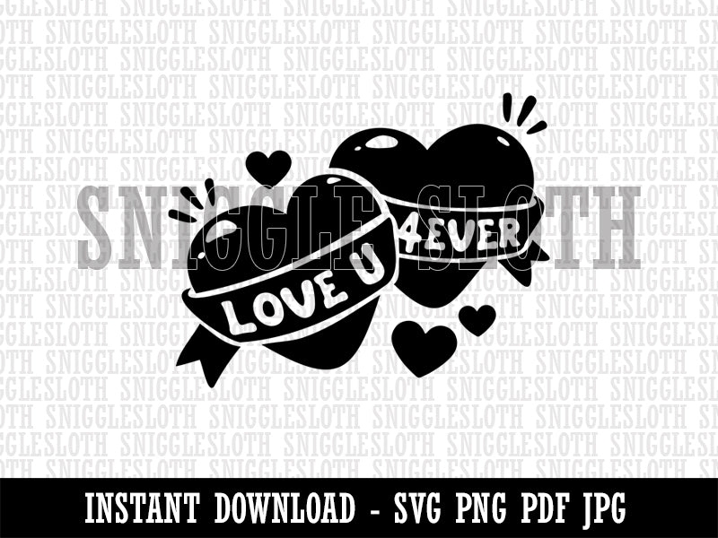 Love You 4 Ever Forever Hearts Valentine's Day Clipart Digital Download SVG PNG JPG PDF Cut Files