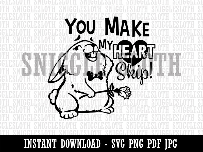 You Make My Heart Skip Bunny Rabbit Love Valentine's Day Clipart Digital Download SVG PNG JPG PDF Cut Files