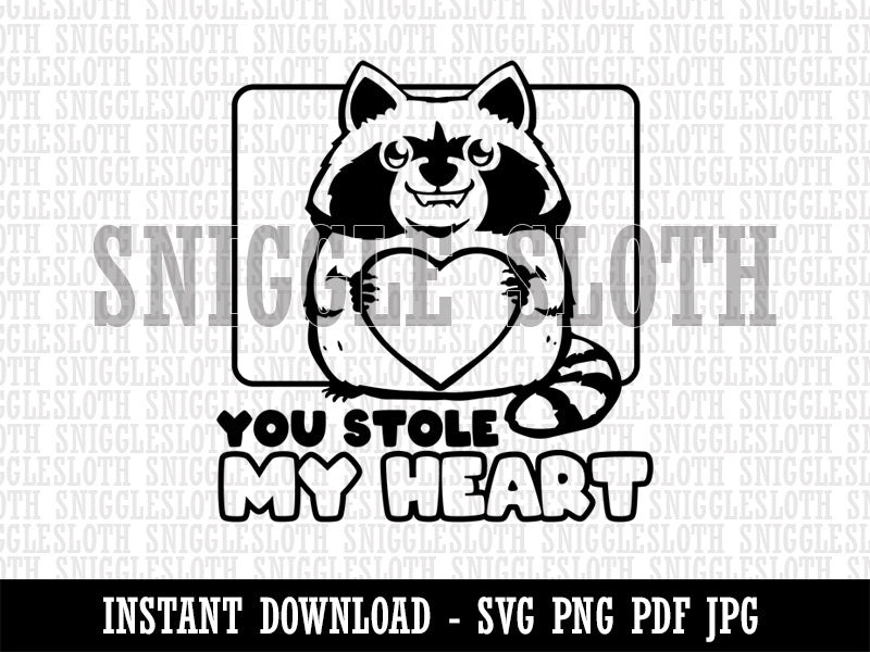 You Stole My Heart Raccoon Love Anniversary Valentine's Day Clipart Digital Download SVG PNG JPG PDF Cut Files