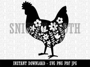 Floral Chicken  Clipart Digital Download SVG PNG JPG PDF Cut Files