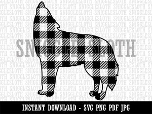 Plaid Howling Wolf Buffalo Print  Clipart Digital Download SVG PNG JPG PDF Cut Files