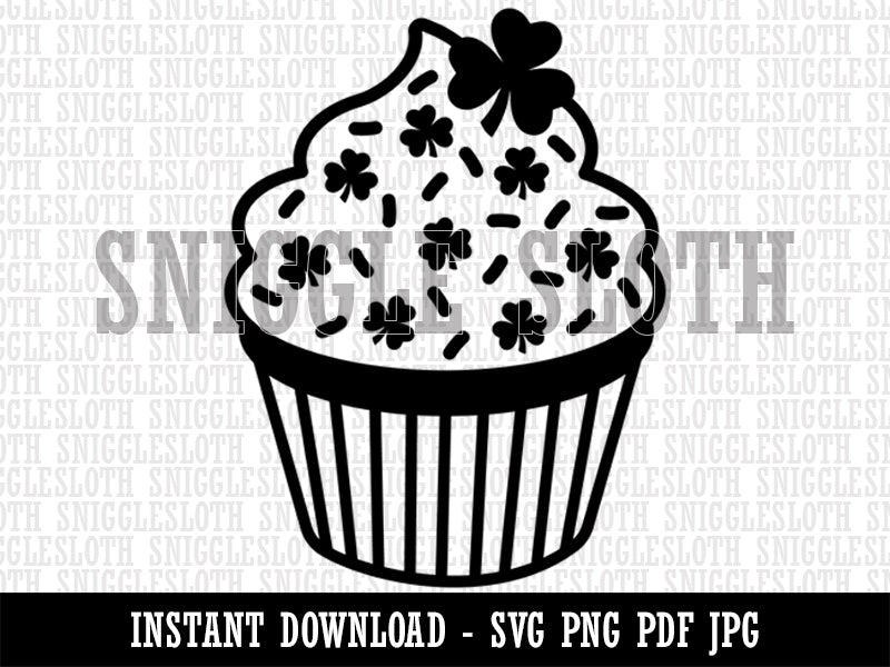 Shamrock Sprinkle Cupcake St. Patrick's Day  Clipart Digital Download SVG PNG JPG PDF Cut Files