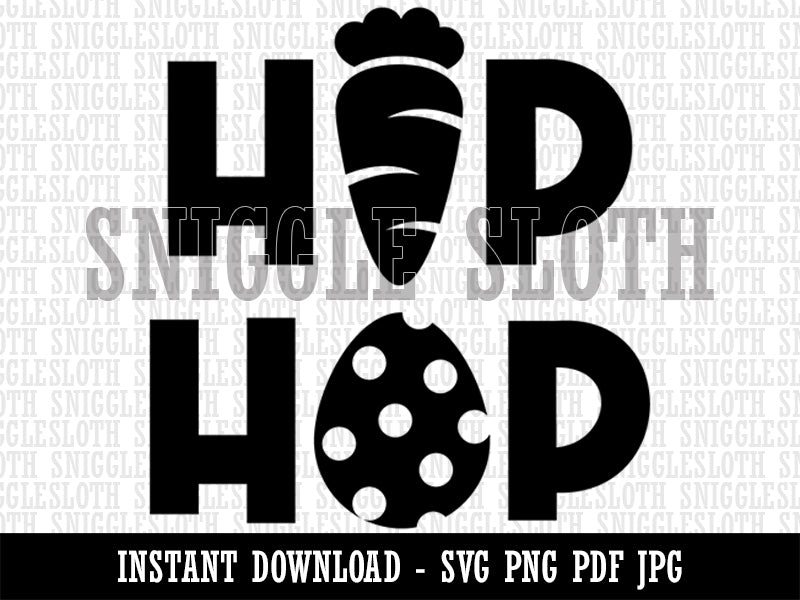 Bunny Hip Hop Carrot and Easter Egg  Clipart Digital Download SVG PNG JPG PDF Cut Files