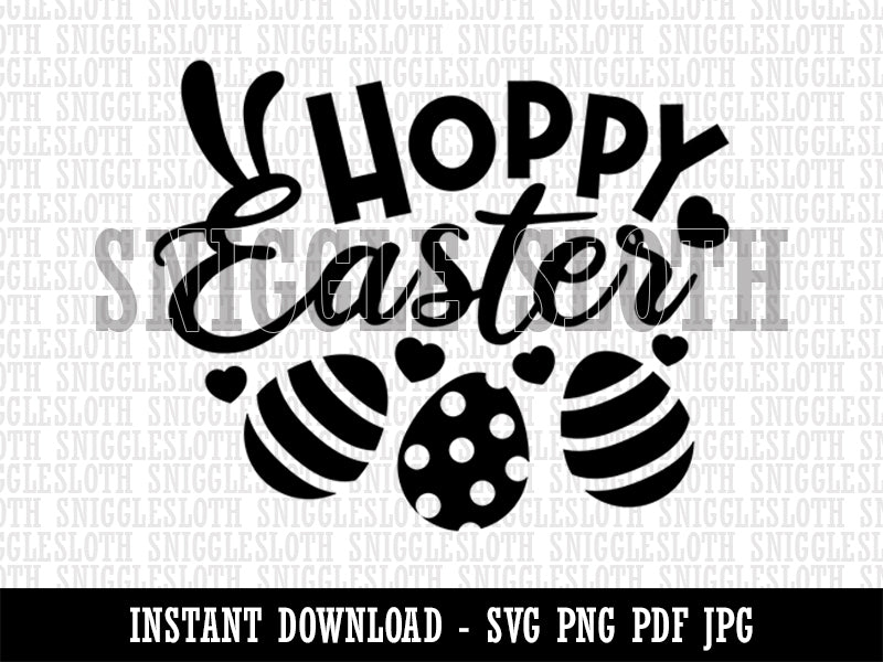 Happy Hoppy Easter Eggs with Bunny Ears  Clipart Digital Download SVG PNG JPG PDF Cut Files