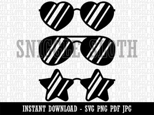 Sunglasses Trio Heart Aviator Star  Clipart Digital Download SVG PNG JPG PDF Cut Files