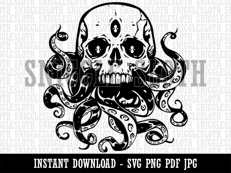 Cthulhu Skull with Octopus Tentacles Eldritch Horror  Clipart Digital Download SVG PNG JPG PDF Cut Files