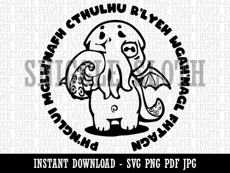 Cute Sleepy Baby Cthulhu Monster  Clipart Digital Download SVG PNG JPG PDF Cut Files