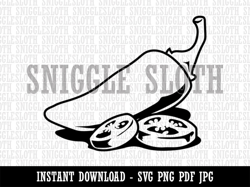 Jalapeno Hot Pepper with Seeds  Clipart Digital Download SVG PNG JPG PDF Cut Files