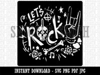 Let's Rock Roll Music Skull Hand Sign  Clipart Digital Download SVG PNG JPG PDF Cut Files