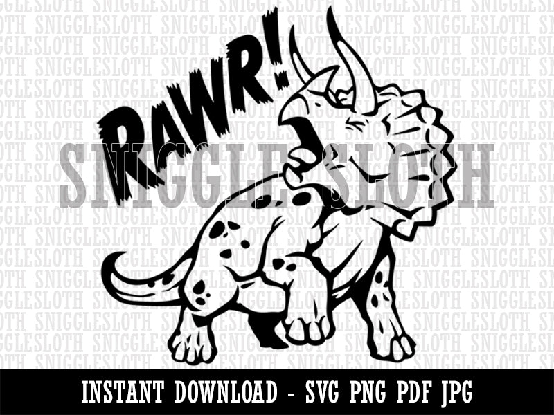 Triceratops Rawr Roar Dinosaur  Clipart Digital Download SVG PNG JPG PDF Cut Files