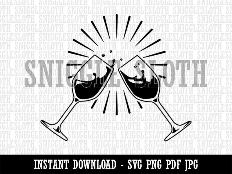 Wine Glasses Toasting  Clipart Digital Download SVG PNG JPG PDF Cut Files