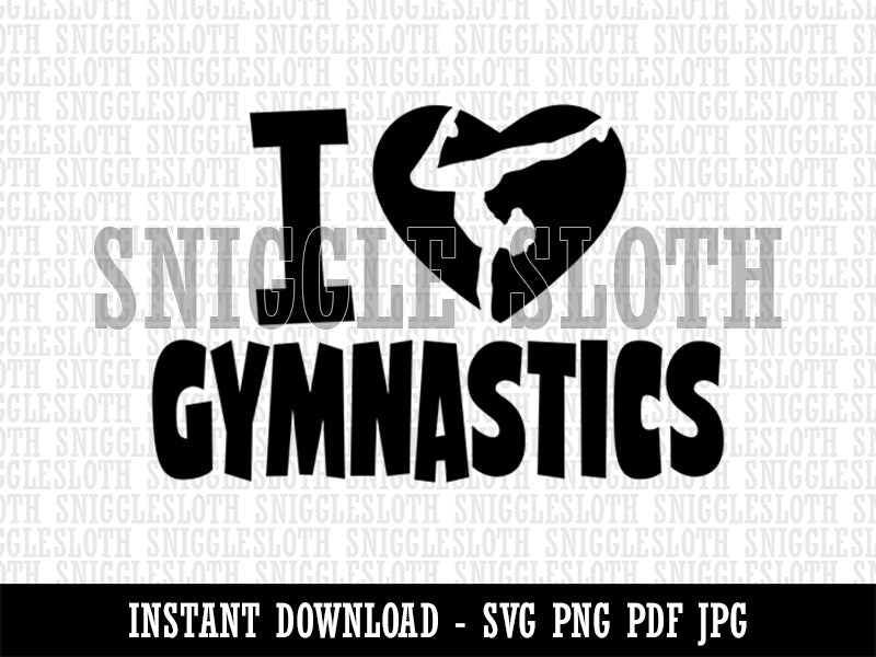 I Love Heart Gymnastics  Clipart Digital Download SVG PNG JPG PDF Cut Files