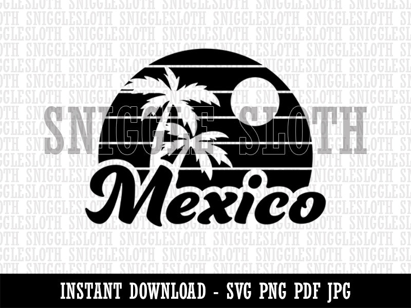Mexico Destination Tropical Sunset with Palm Trees  Clipart Digital Download SVG PNG JPG PDF Cut Files