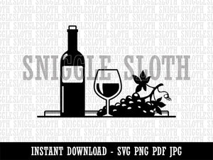 Wine Bottle with Glass and Grapes  Clipart Digital Download SVG PNG JPG PDF Cut Files