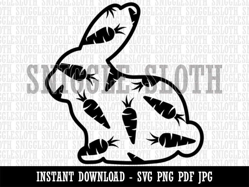 Bunny Side Profile Pattern Carrots Easter  Clipart Digital Download SVG PNG JPG PDF Cut Files